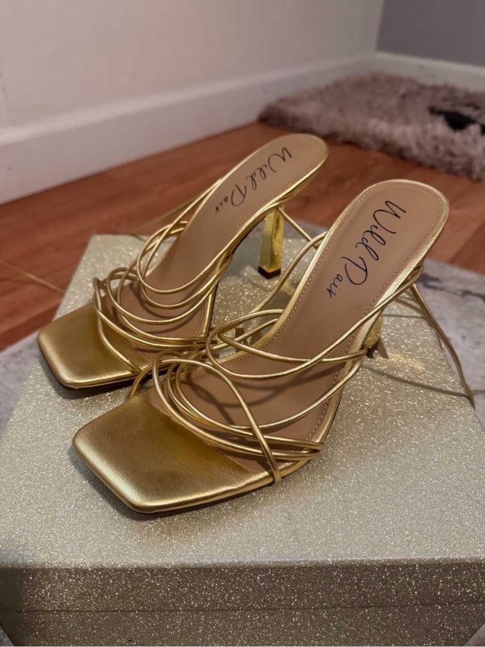 Wild Pair Gold Strappy Lace-Up Heeled Sandals
